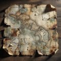3D illusztráció egy kopott partvidéki térképtöredékről, feliratozott rekonstrukció
